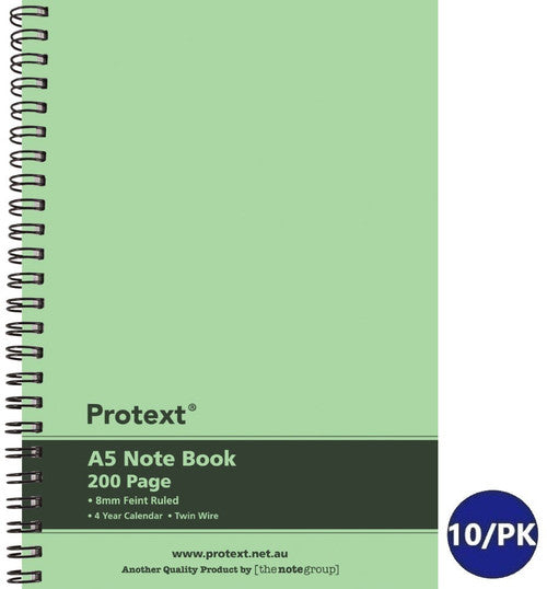 Protext Twin Wire Notebook A5 PP Cover Ruled 200 Page Lime Pack of 10