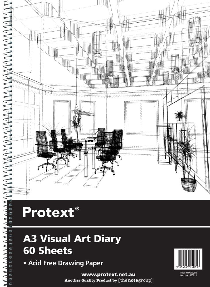 Protext Visual Art Diary A3 60 Sheet Polypropylene Clear Cover
