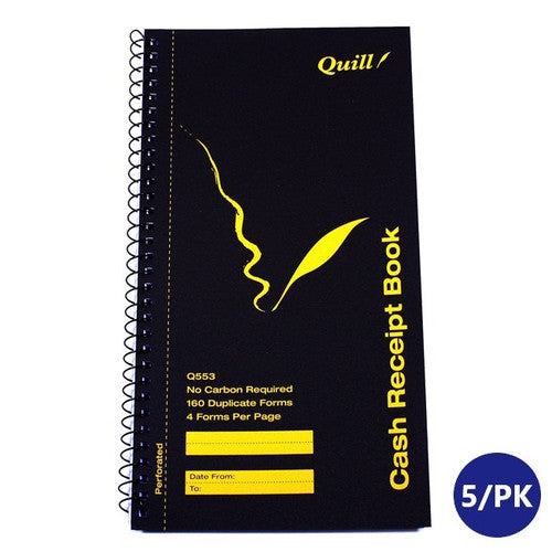 Quill Q Series Cash Receipt Book 272 x 149mm 4 To View 160 Forms Pack of 5