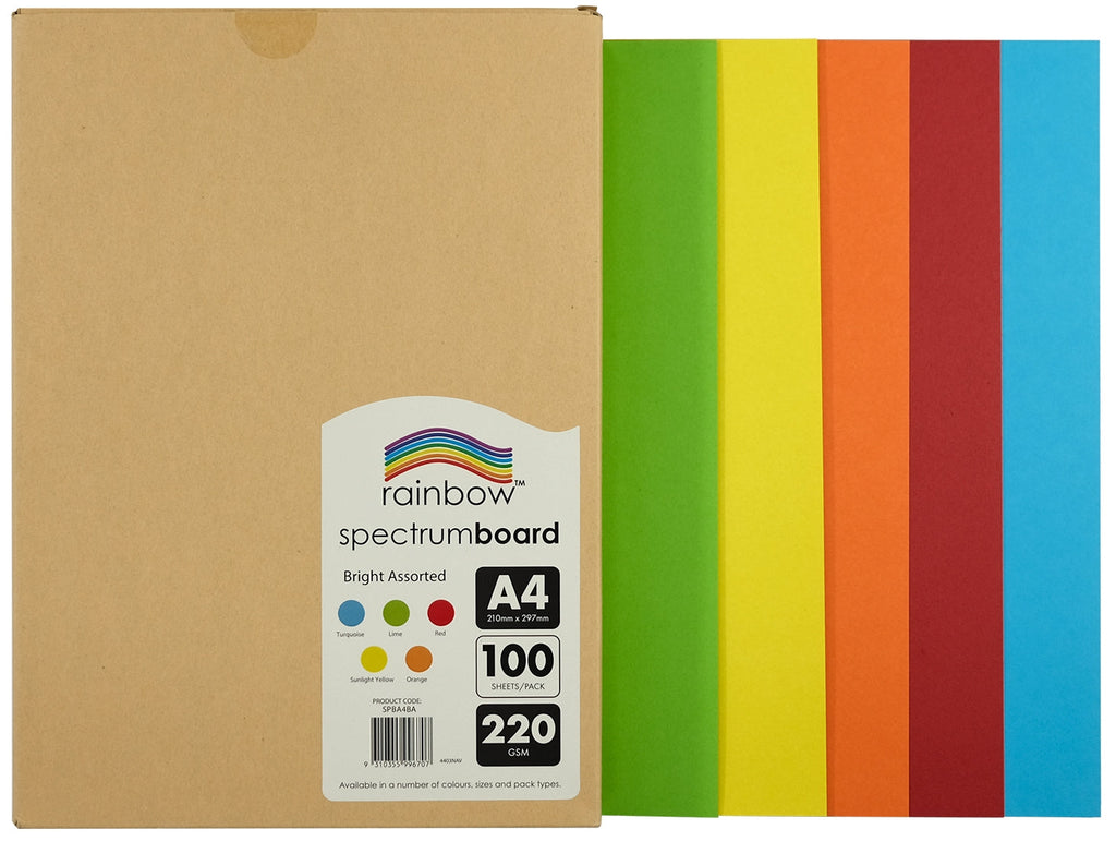 Rainbow Spectrum Board A4 220gsm Bright Assorted Pack of 100