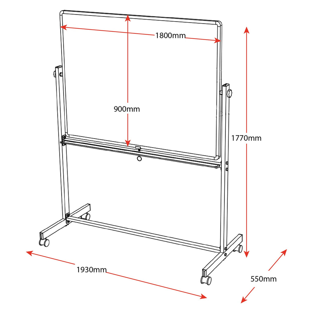Rapidline Standard Mobile Magnetic Whiteboard 1800 x 900mm Aluminium Frame