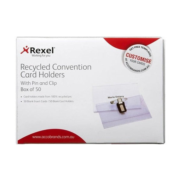 Rexel Convention Cardholder with Pin and Clip Box of 50 Clear