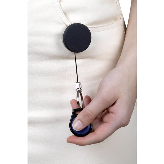 Rexel Retractable Metal Key Holder Nylon Cord with Key Ring Black