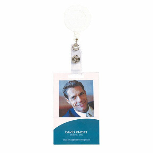 Rexel Retractable Card Holder with Strap and Nylon Cord White