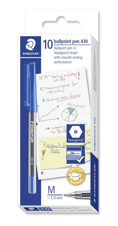 Staedtler Stick 430 Ballpoint Pen Medium Blue Box 10 430MA-3