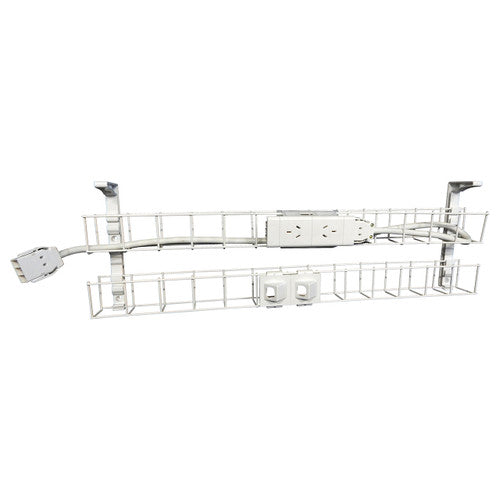 Rapidline Dual Tier Cable Basket Kit 1250mm 2 GPO 2 Data 2m Interconnecting Lead White