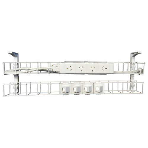Rapidline Dual Tier Cable Basket Kit 1550mm 4 GPO 4 Data 2.5m Interconnecting Lead White