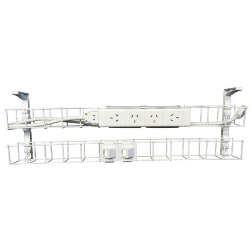 Rapidline Dual Tier Cable Basket Kit 650mm 4 GPO 2 Data 1.5m Interconnecting Lead White
