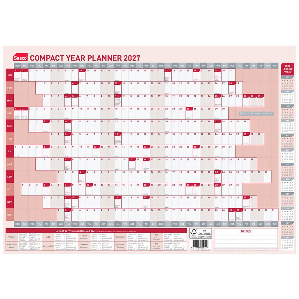 Sasco 2027 Compact Year Planner 594 x 420mm