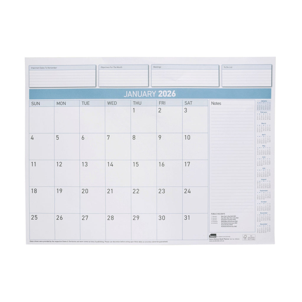 Sasco 2027 Deluxe Desk Planner Refill 519 x 387mm Pack of 12