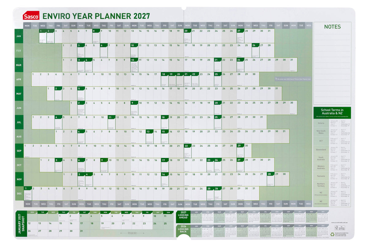 Sasco 2027 Enviro Year Planner 610 x 870mm