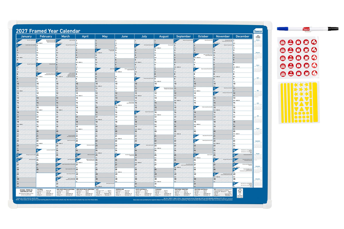 Sasco 2027 Framed Wall Planner 500 x 700mm