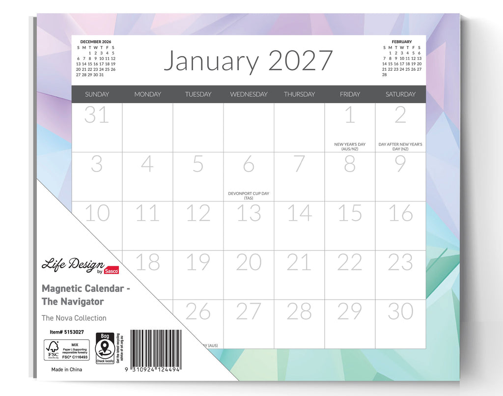 Sasco Life Design Nova Magnetic Calendar 2027 244 x 216 mm