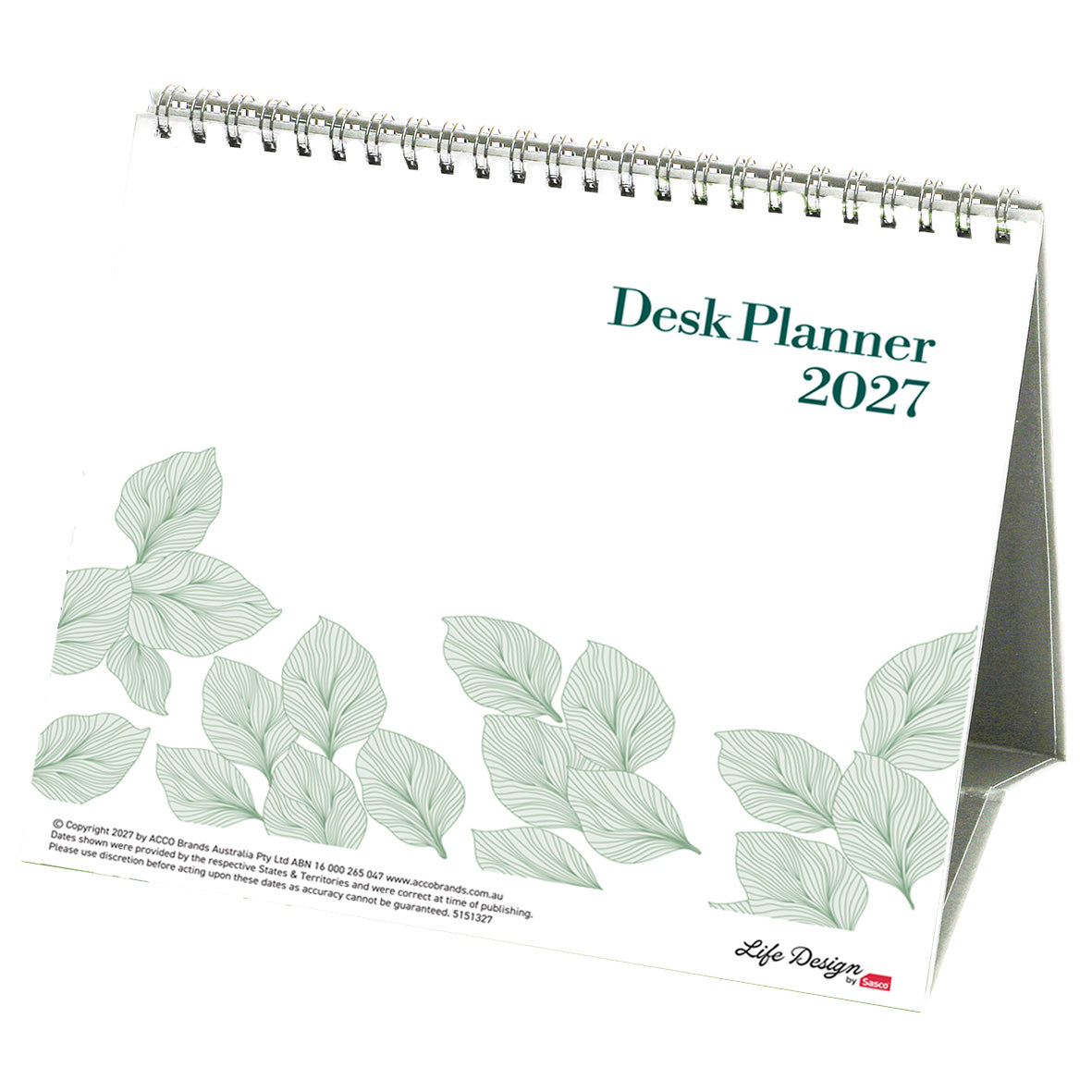 Sasco Life Design Willow Tri-Fold Desk Calendar 2027 210 x 180mm