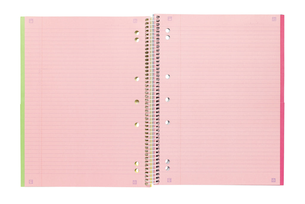 Spirax Spiral 5 Subject Notebook Coloured Paper A4 Side Opening 250 Pages