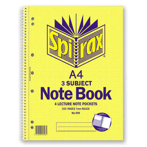 Spirax Spiral 3 Subject Notebook A4 Side Opening 300 Pages
