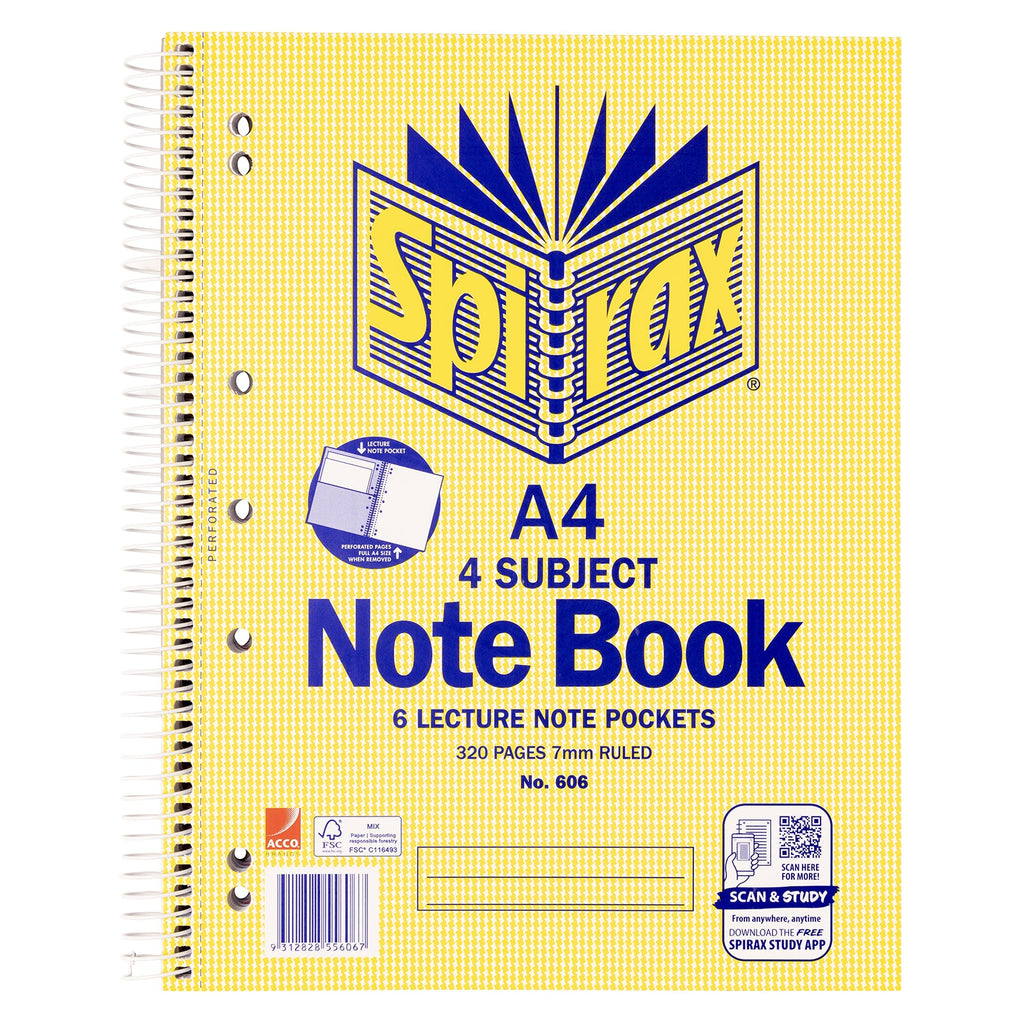Spirax 606 4-Subject Notebook A4 Side Opening 320 Page 7mm