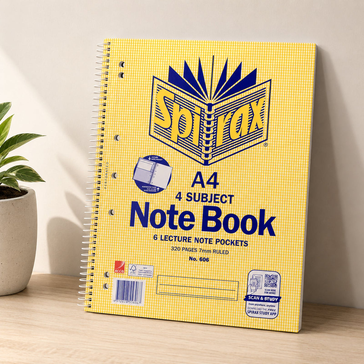 Spirax 606 4-Subject Notebook A4 Side Opening 320 Page 7mm Pack 5