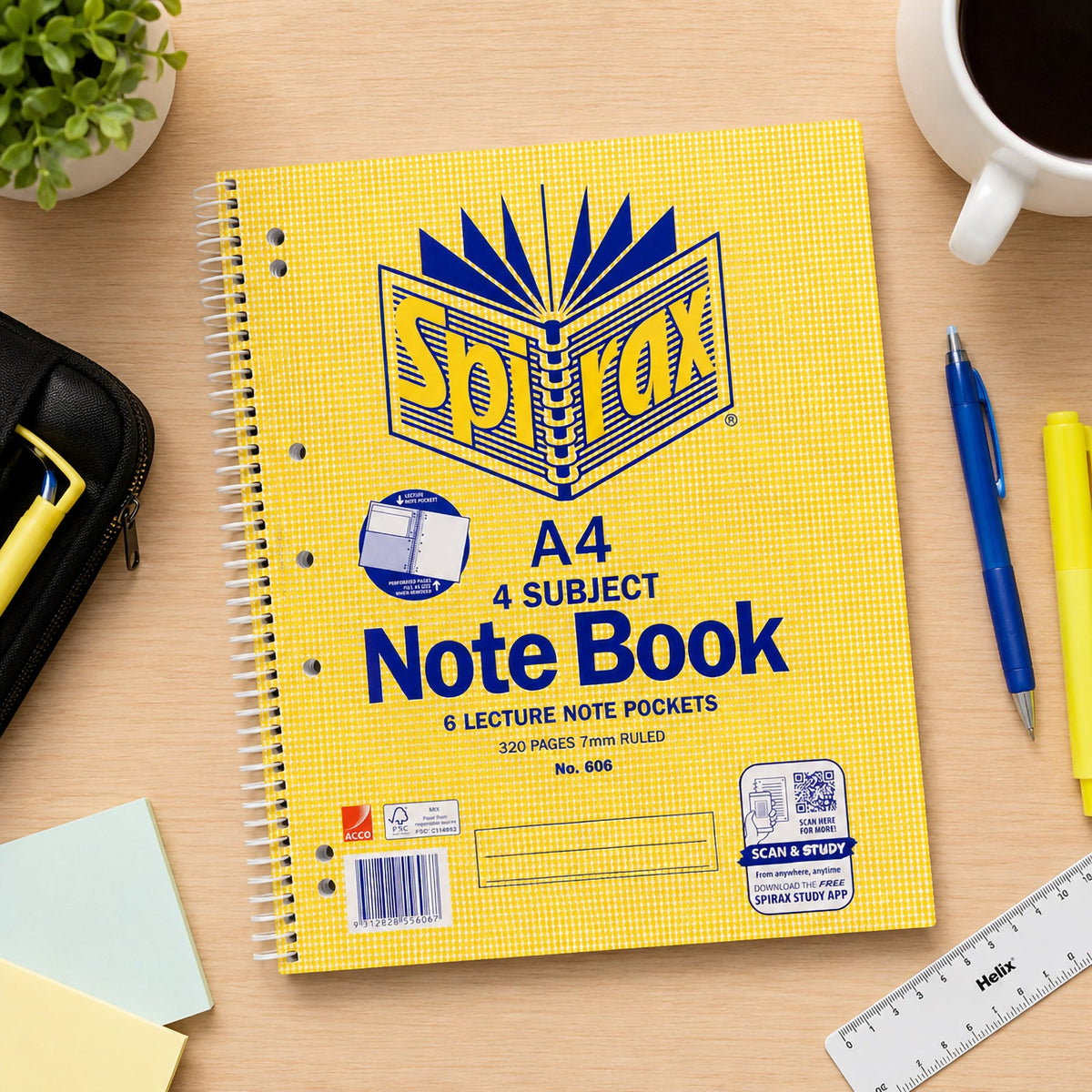 Spirax 606 4-Subject Notebook A4 Side Opening 320 Page 7mm Pack 5