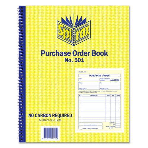 Spirax Carbonless Purchase Order Book Quarto 50 Duplicate Sets
