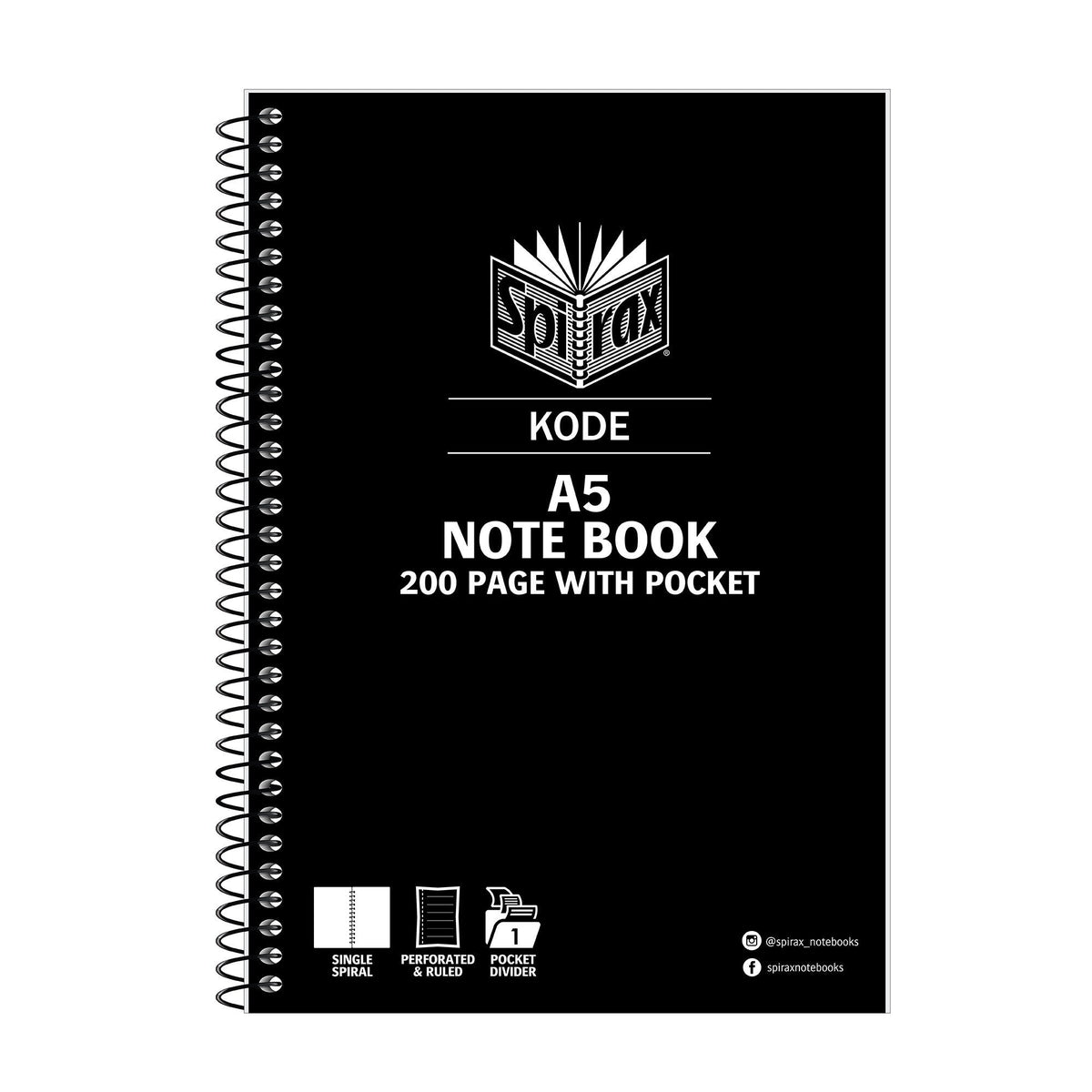 Spirax Kode A5 Spiral Notebook With Pocket 200 Page Assorted Box of 5