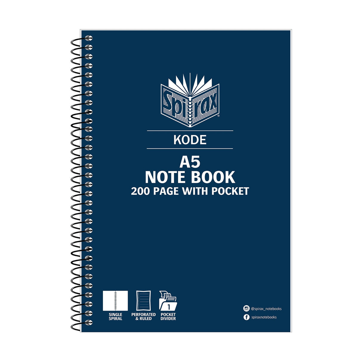 Spirax Kode A5 Spiral Notebook With Pocket 200 Page Assorted Box of 5