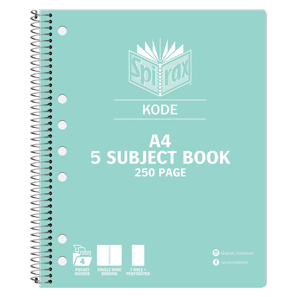 Spirax Kode 5-Subject A4 Notebook 250 Page 7mm Metallic Assorted Pack 10