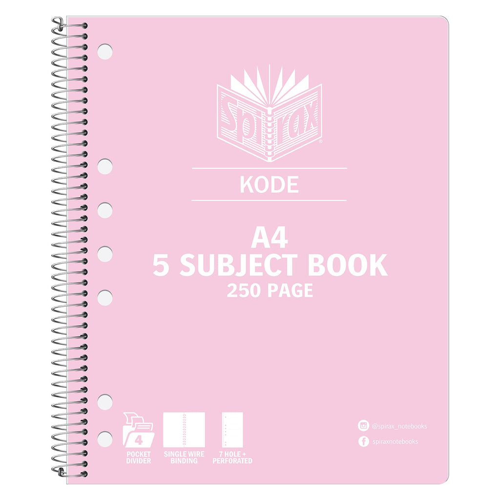Spirax Kode 5-Subject A4 Notebook 250 Page 7mm Metallic Assorted Pack 10