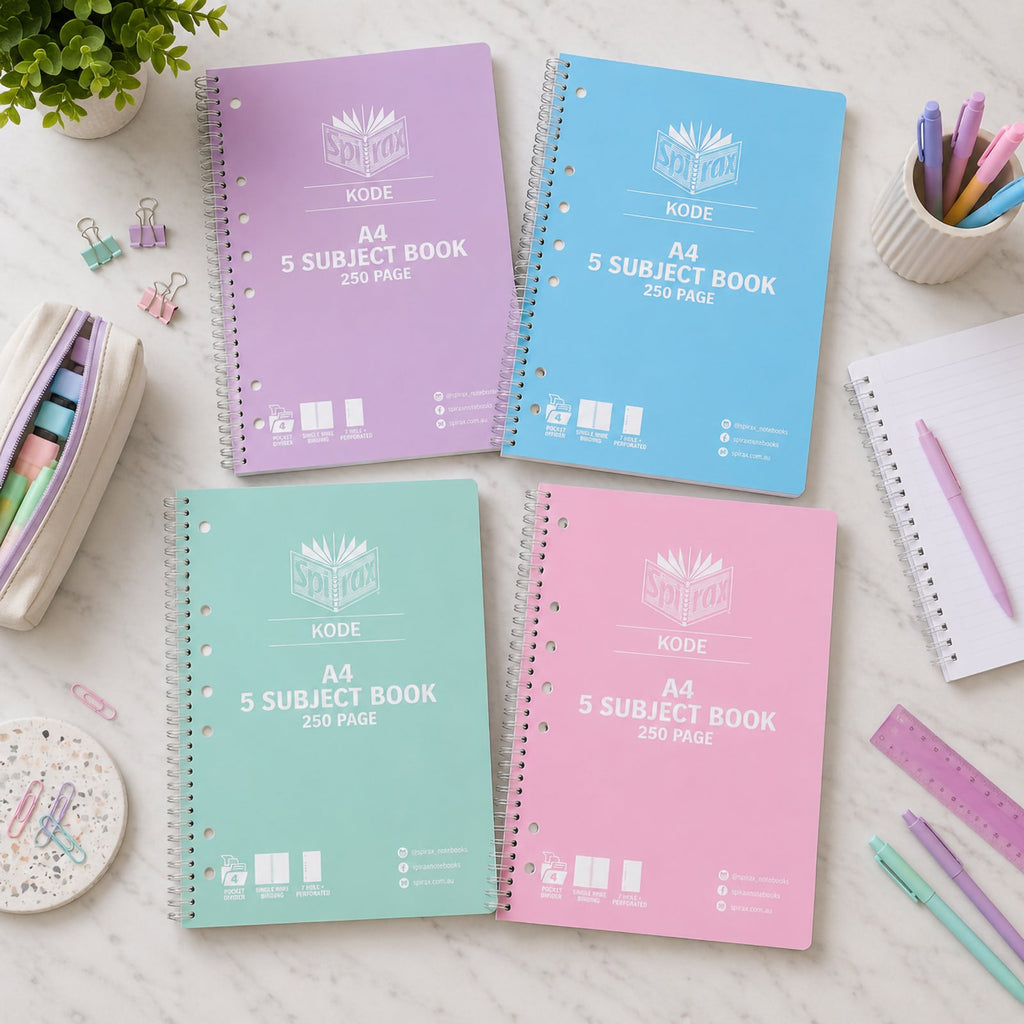 Spirax Kode 5-Subject A4 Notebook 250 Page 7mm Metallic Assorted Pack 10