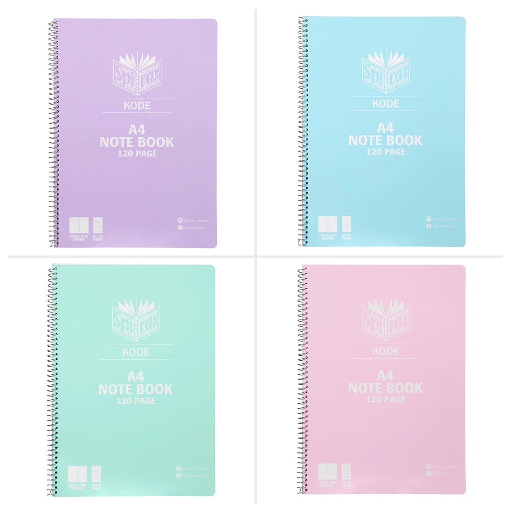 Spirax Kode A4 Notebook 120 Page 7mm Metallic Assorted Box 25