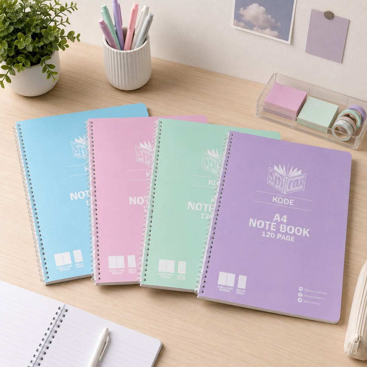Spirax Kode A4 Notebook 120 Page 7mm Metallic Assorted Box 25