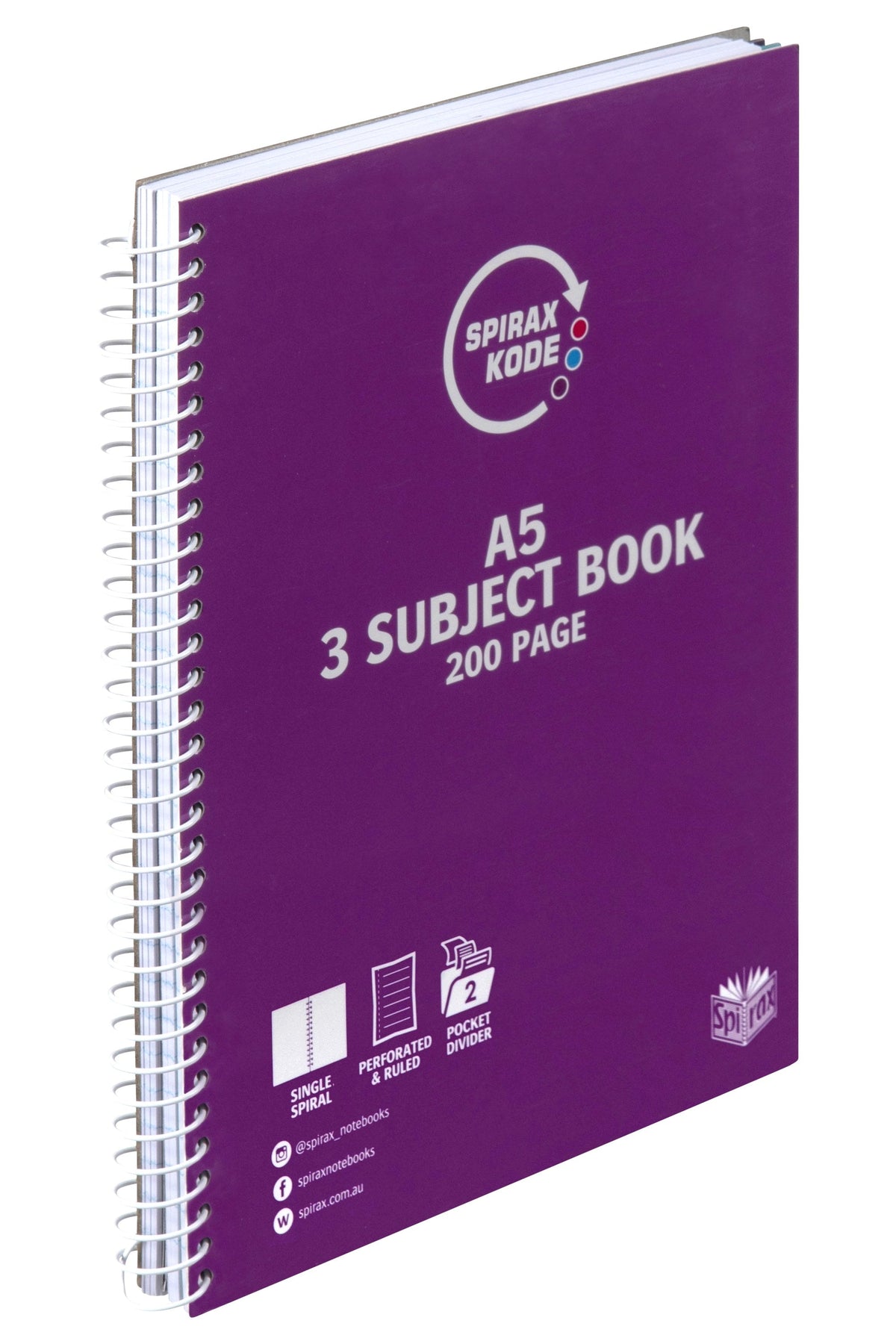 Spirax Kode Spiral 3 Subject Notebook A5 200 Page Box of 5