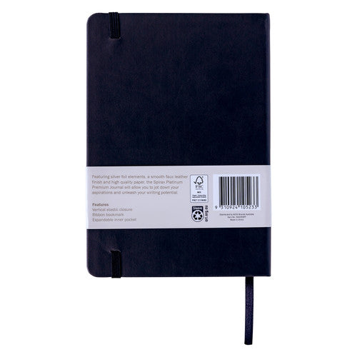Spirax Platinum Premium Journal A5 160 Page 7mm Lined Jet Pack of 10
