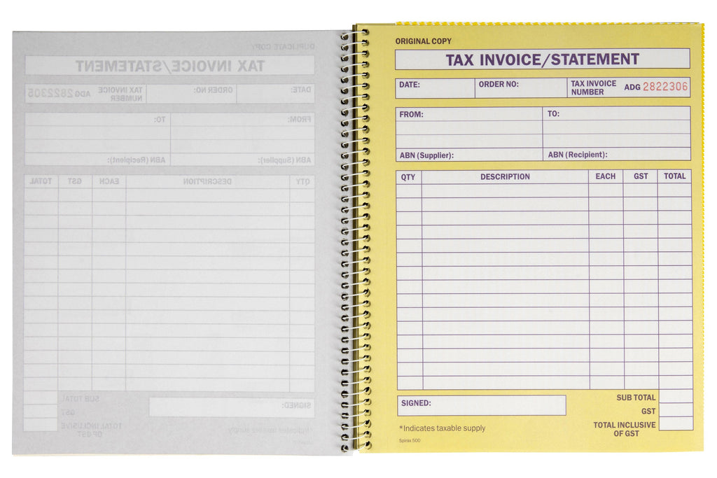 Spirax Carbonless Tax Invoice and Statement Book Quarto 50 Duplicate Sets
