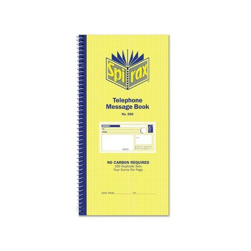 Spirax Carbonless Telephone Message Book 160 Duplicate Sets