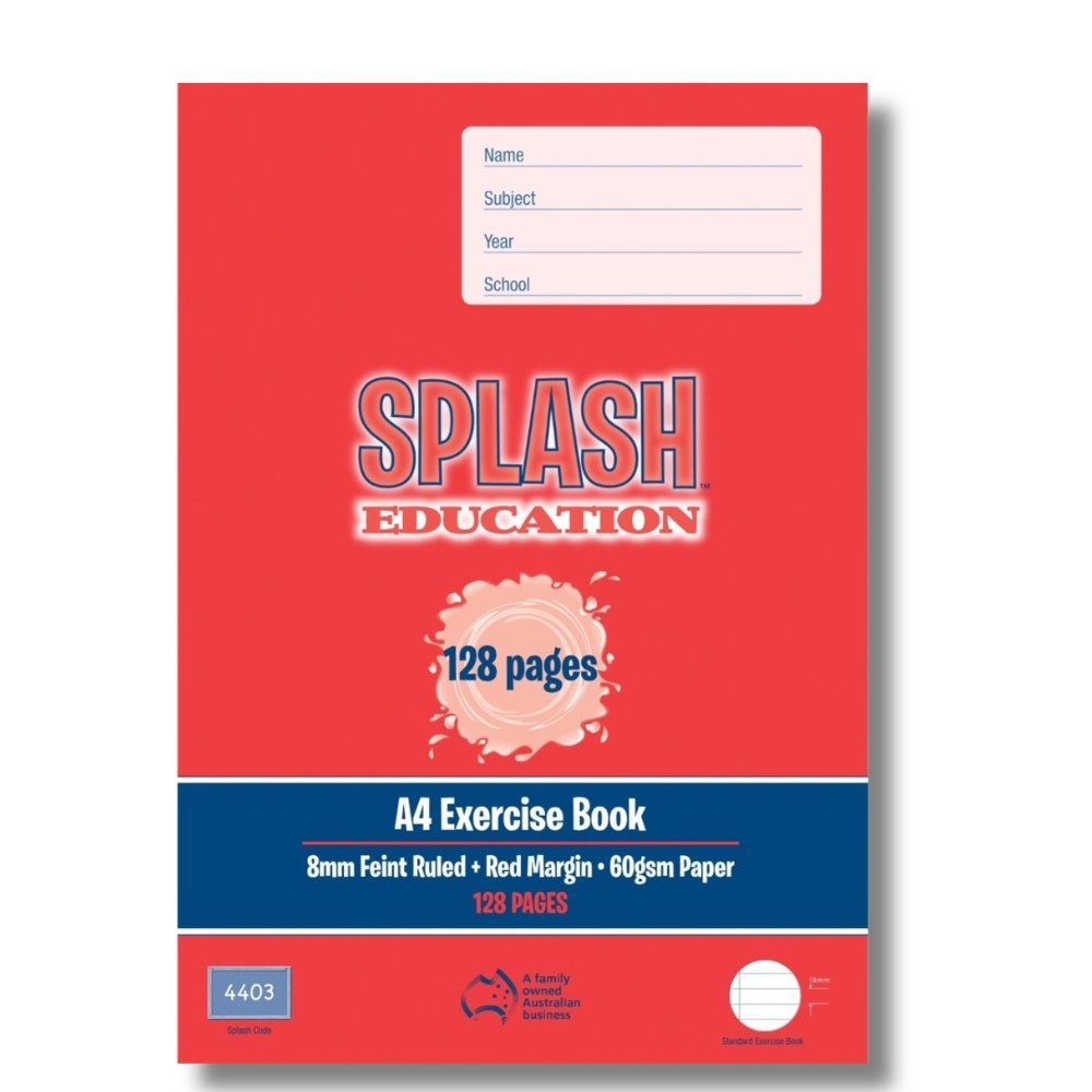 The Note Group Splash Exercise Book A4 128 Page 8mm Ruled