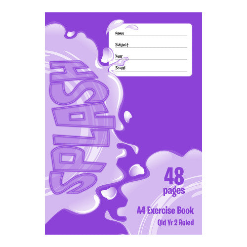 The Note Group Splash Exercise Book A4 48 Page QLD Year 2 Ruled Board Cover Pack of 20