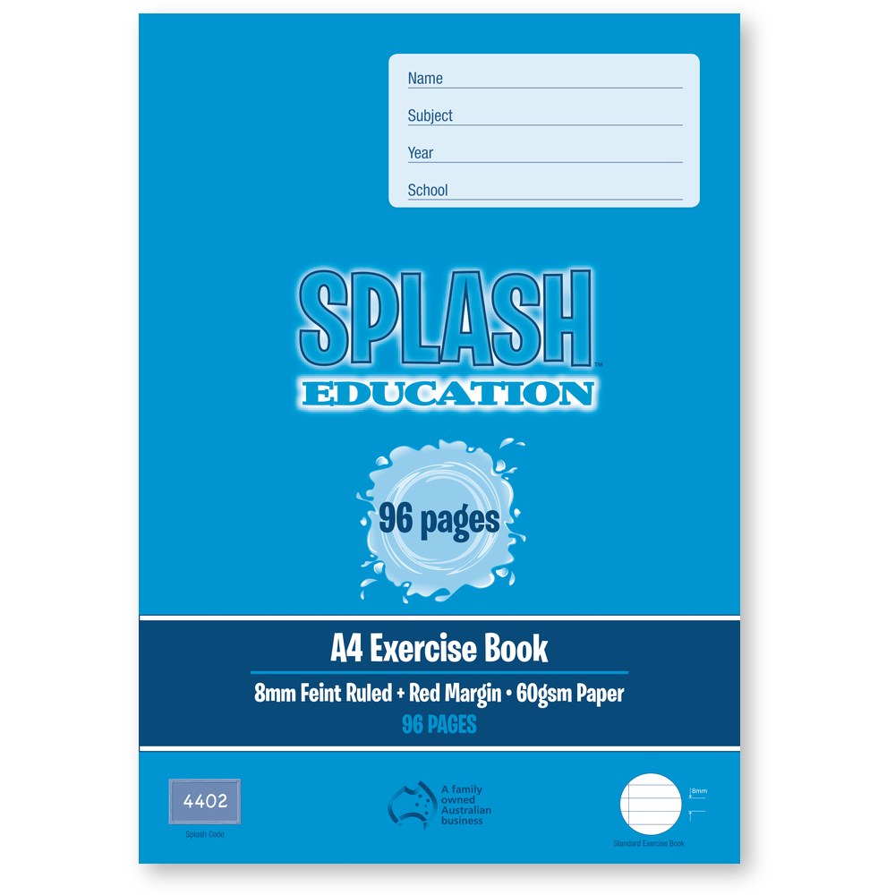 The Note Group Splash Exercise Book A4 96 Page 8mm Ruled Board Cover