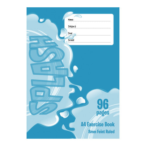 The Note Group Splash Exercise Book A4 96 Page 8mm Ruled Board Cover Pack of 10