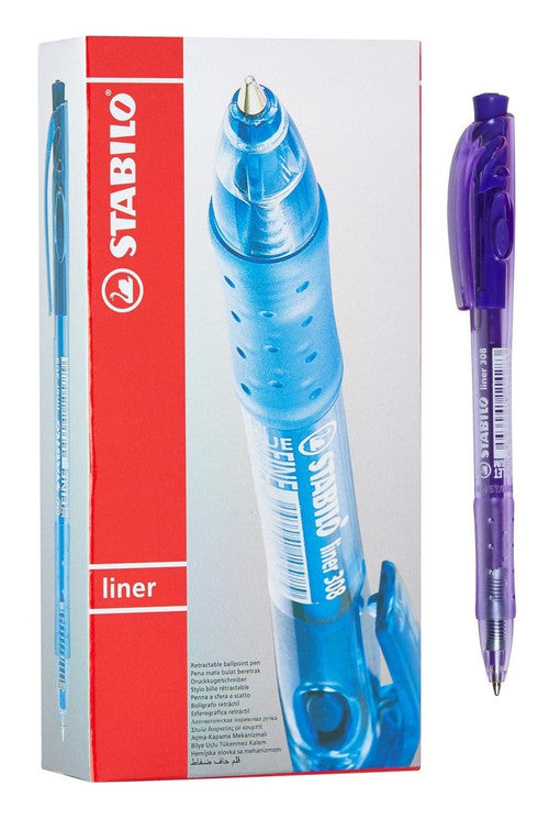 Stabilo Liner 308 Retractable Ballpoint Pen Medium 0.45mm Violet Box of 10