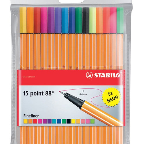 Stabilo Point 88 Fineliner Assorted Neon Colours Wallet of 15