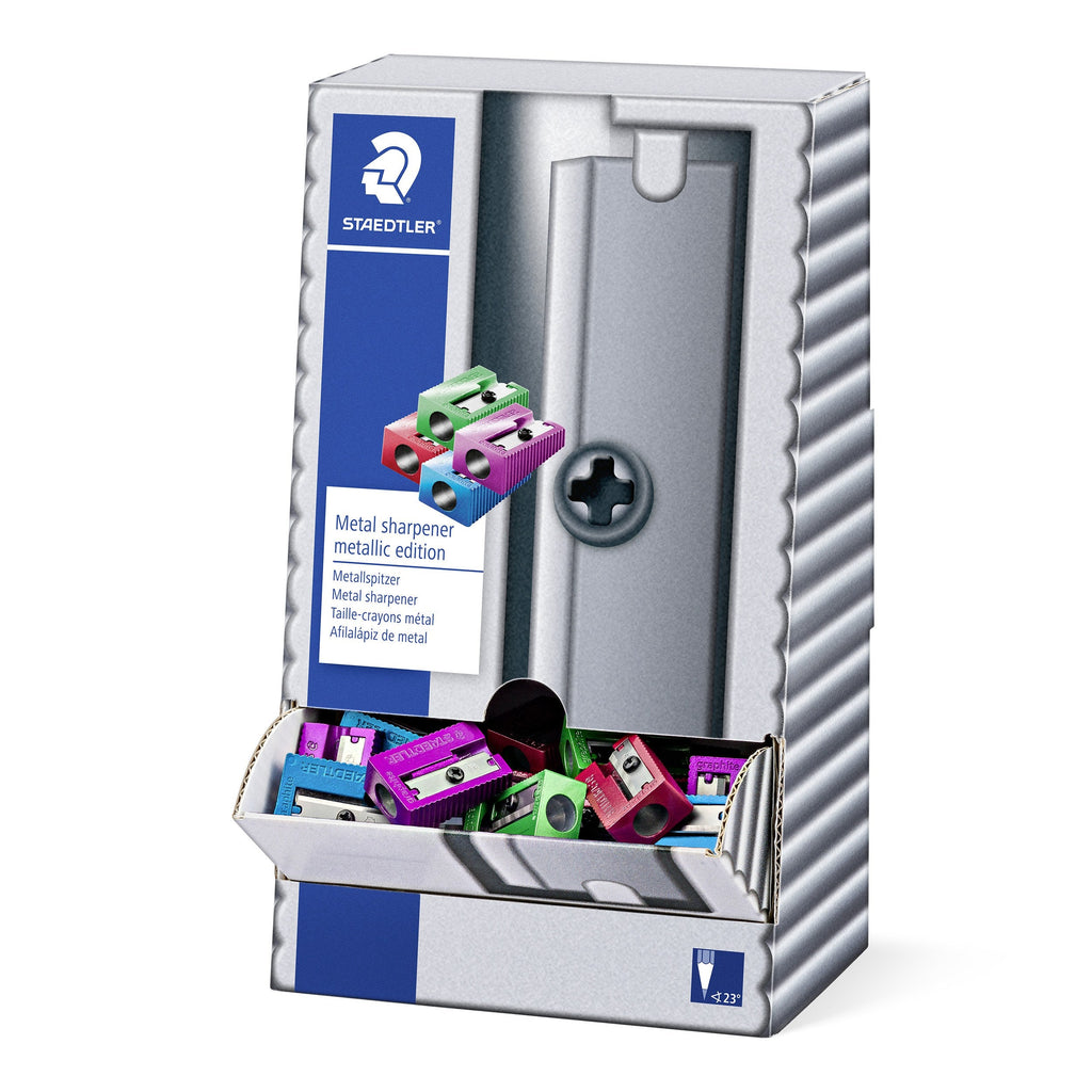Staedtler Single Hole Metal Sharpener Assorted Metallic Display Box 100 51010PR2CA