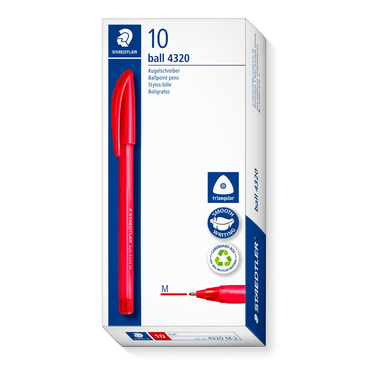 Staedtler Ball 4320 Triangular Ballpoint Pen Medium Red Box 10 4320 M-2