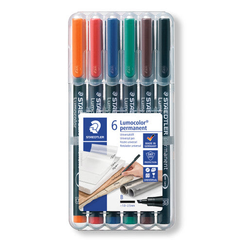 Staedtler Lumocolor Permanent Pen Broad Wallet 6 Assorted 314 WP6