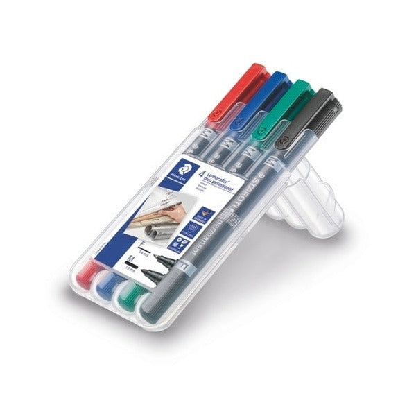 Staedtler Lumocolor Permanent Duo Marker Wallet 4 Assorted 348 WP4