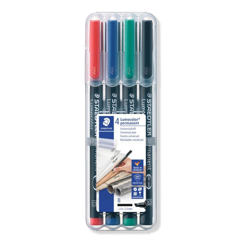 Staedtler Lumocolor Permanent Broad Markers Wallet 4 Assorted 314 WP4