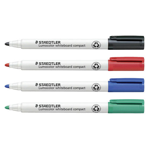 Staedtler Lumocolor Whiteboard Compact Markers with Eraser Pack 4 Assorted 341-S BK4