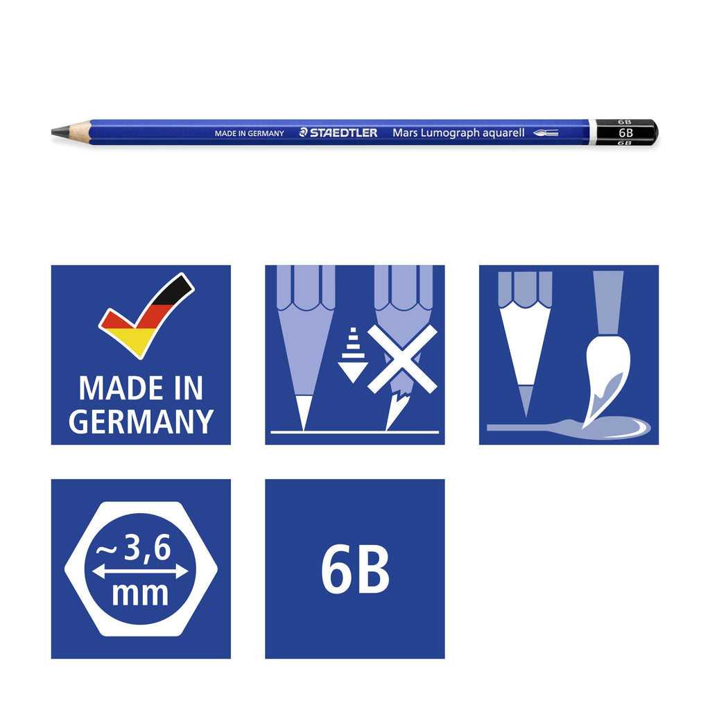 Staedtler Mars Lumograph Aquarell 6B Watercolour Pencil Box 12 100A-6B