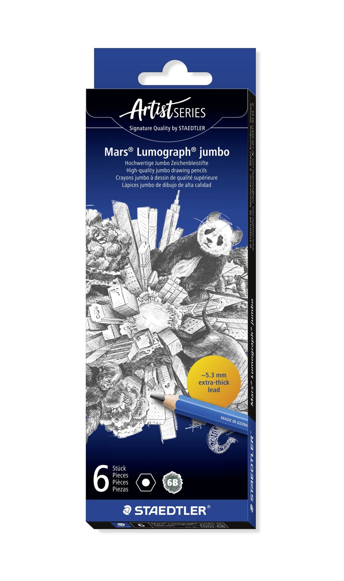 Staedtler Mars Lumograph Jumbo 6B Drawing Pencil Box 6 100J-6B