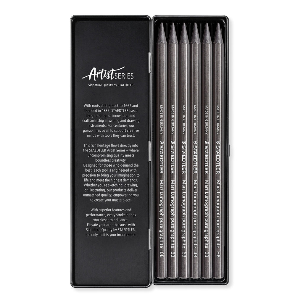 Staedtler Mars Lumograph Full Graphite Pencils Tin 6 Assorted 100G M6